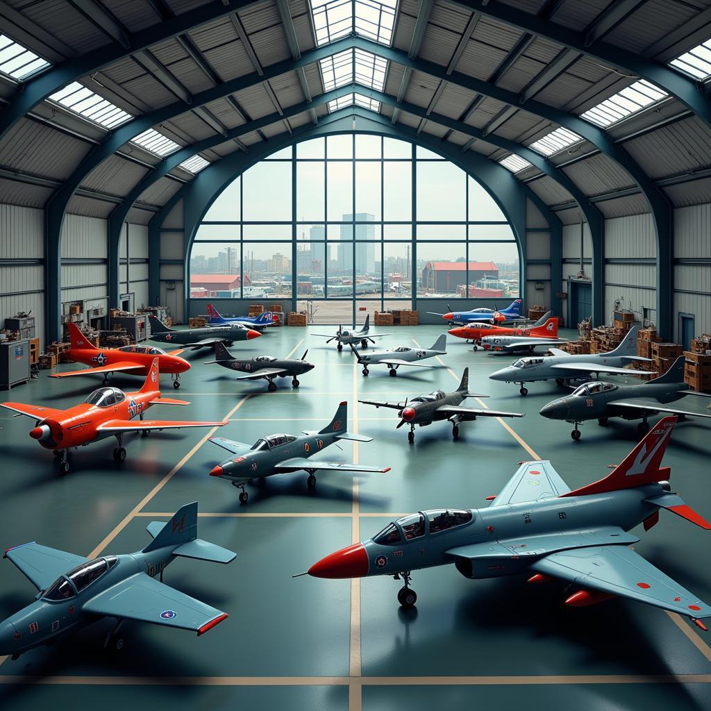 A hangar showcasing a variety of aircraft available in an AFPS airplane flight APK, emphasizing the importance of choice.