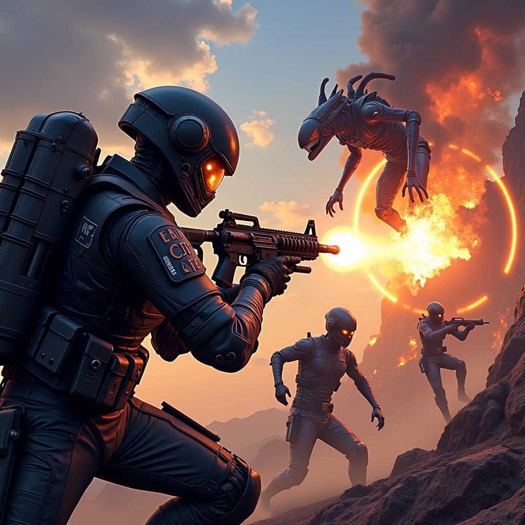 Intense battle scene in Alien Shooter 3 Mod Apk