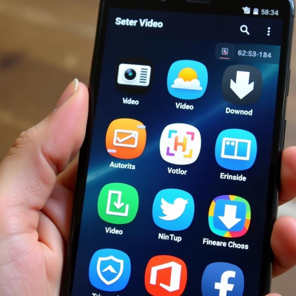 Various all-video downloader APK icons displayed on a smartphone screen