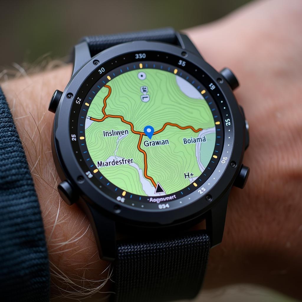 Amazfit smartwatch with an offline map displayed on the screen