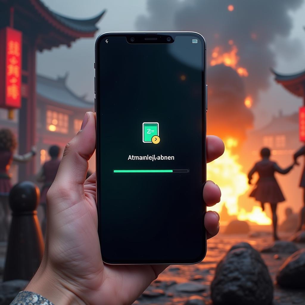 Mobile phone with Aotianfu.apk download screen