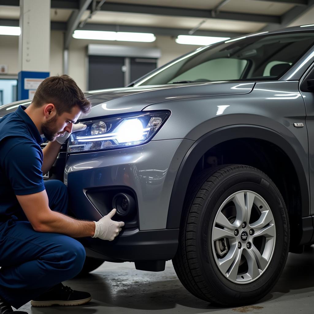 Car undergoing APK inspection in Leeuwarden