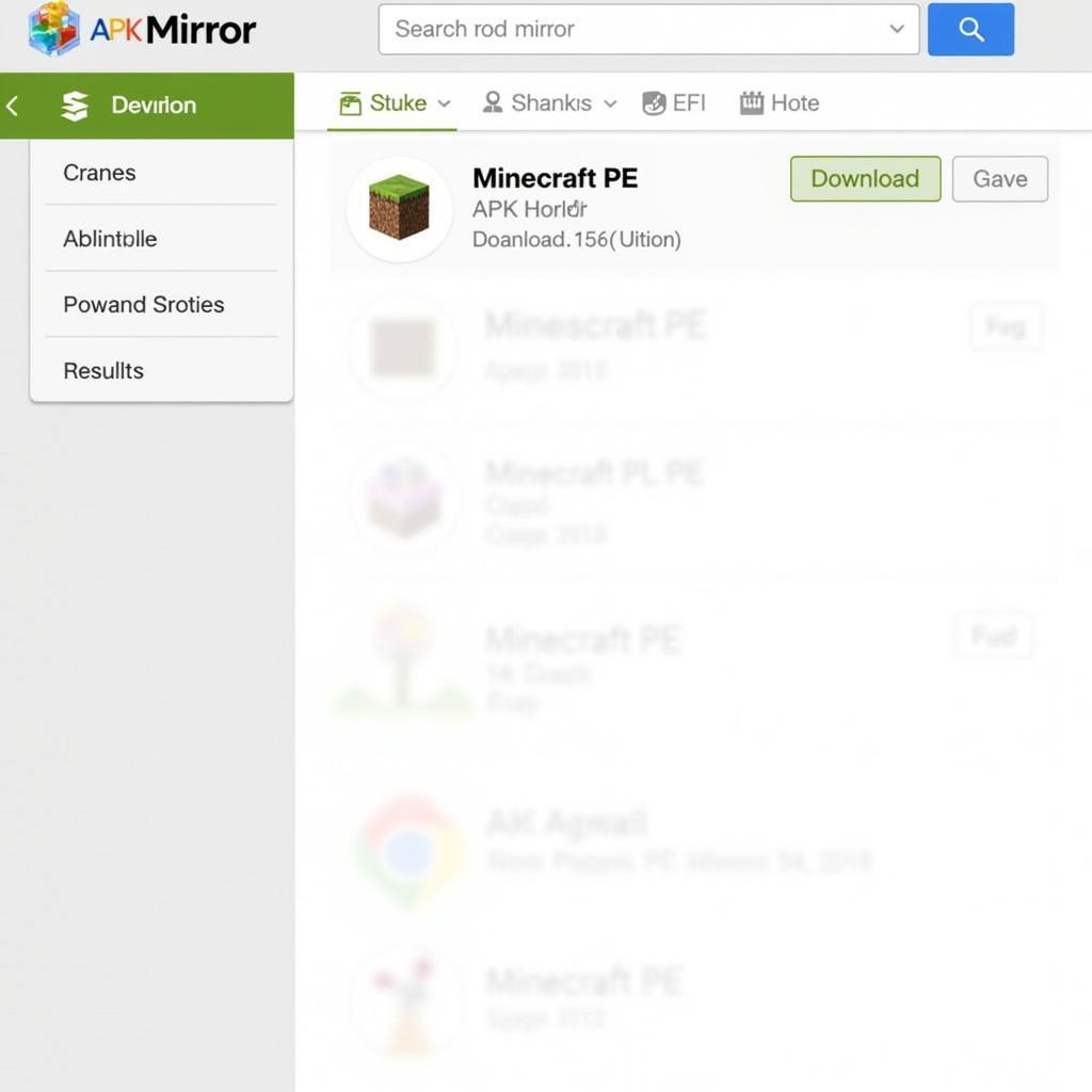 Searching for Minecraft PE on APK Mirror