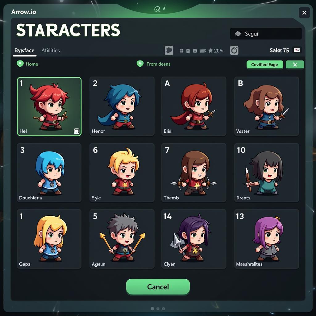 Arrow.io Character Selection Screen