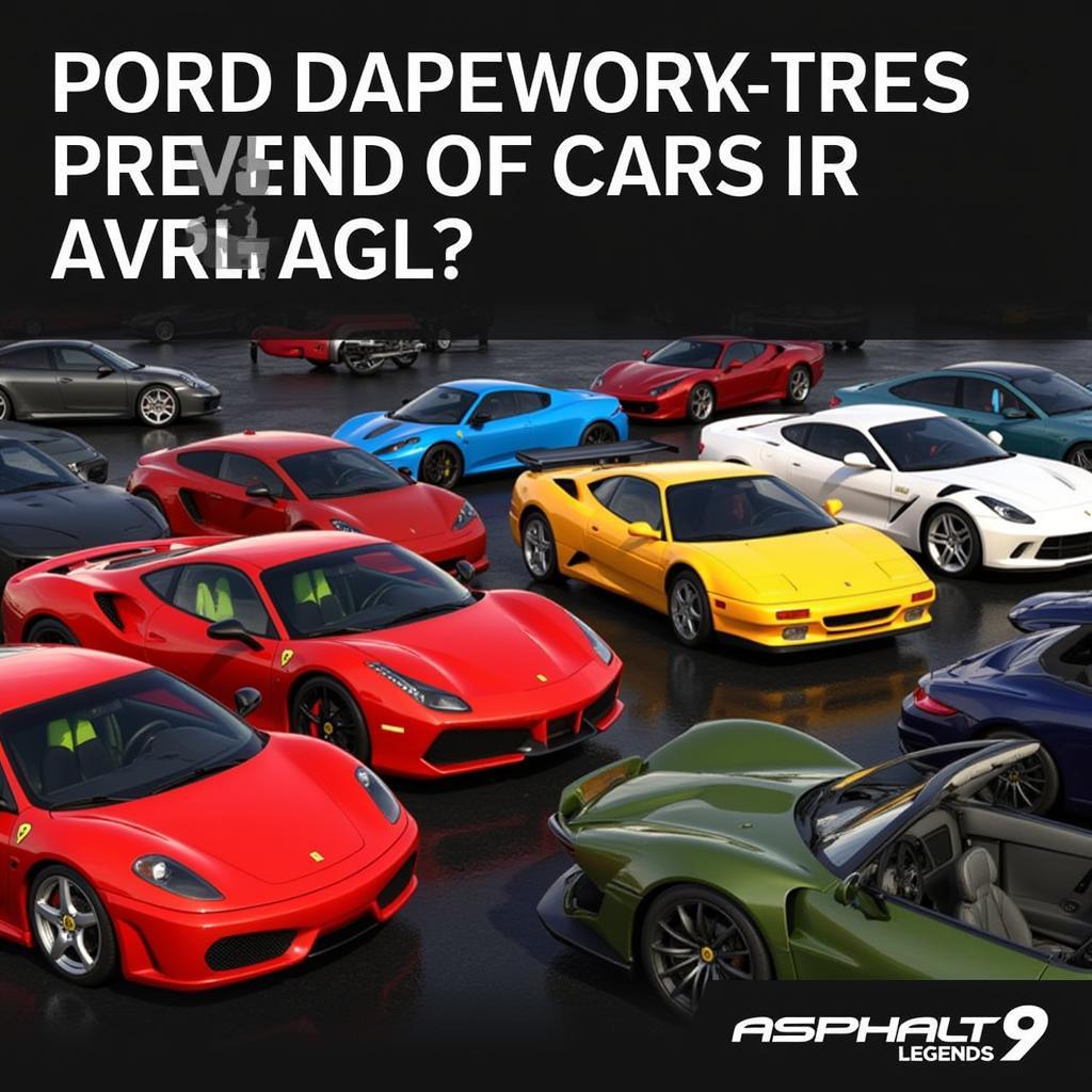 Asphalt 9 car collection showcasing a variety of high-performance cars.