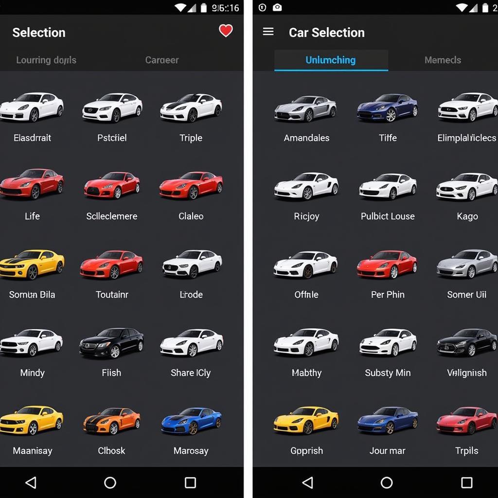 Asphalt APK Mod Car Selection Screen