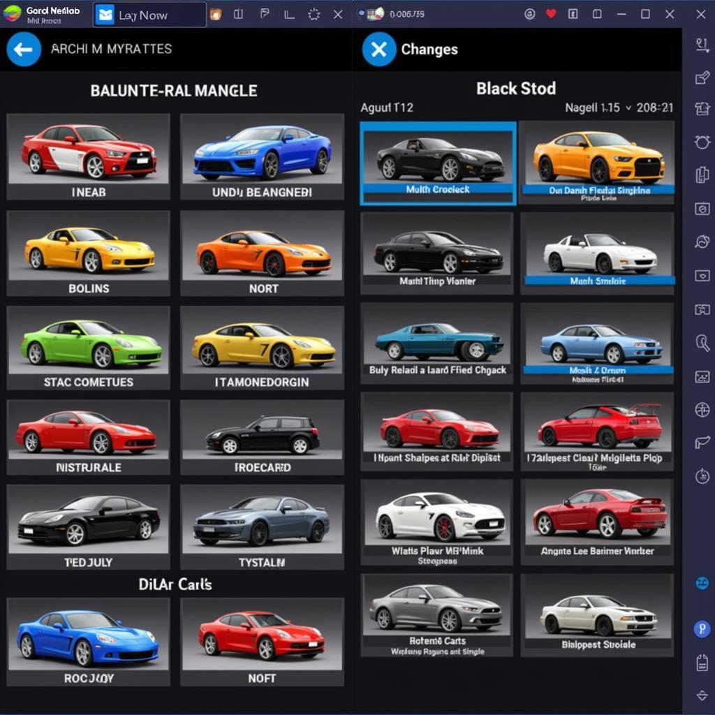 Asphalt Nitro 8 Mod APK Car Selection Screen