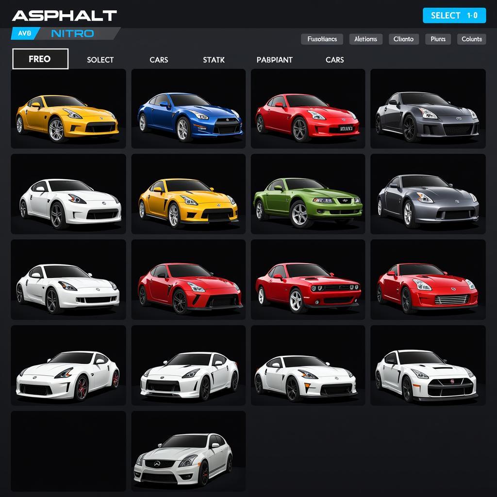 Asphalt Nitro Car Selection Screen