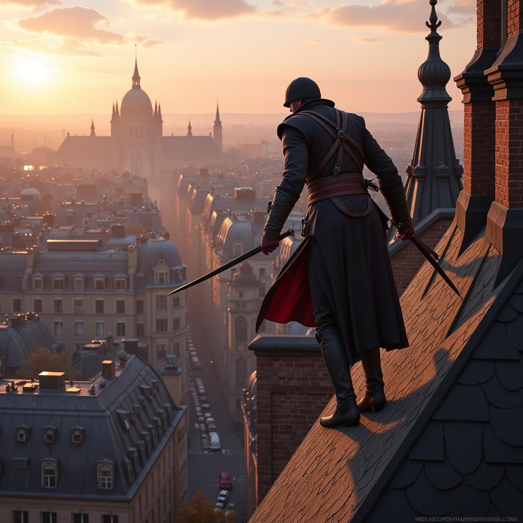 Arno Dorian performing parkour in Assassin's Creed Unity