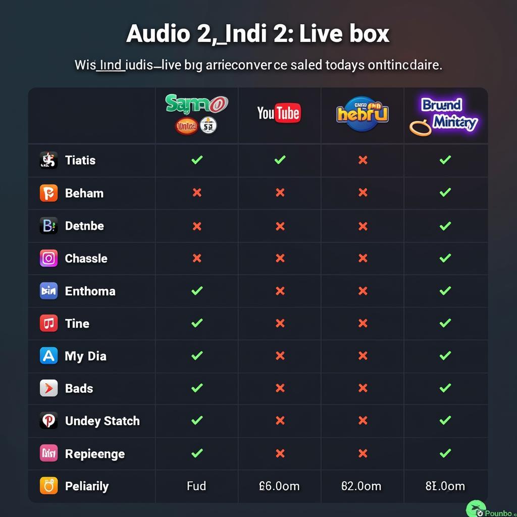 Comparison chart of different audio_2.apk live box apps