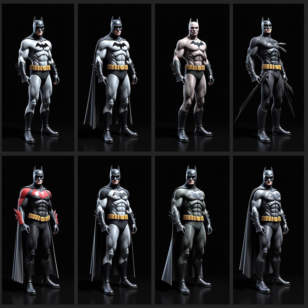 Character selection screen in Batman Arkham City Lockdown, featuring various Batman suits.