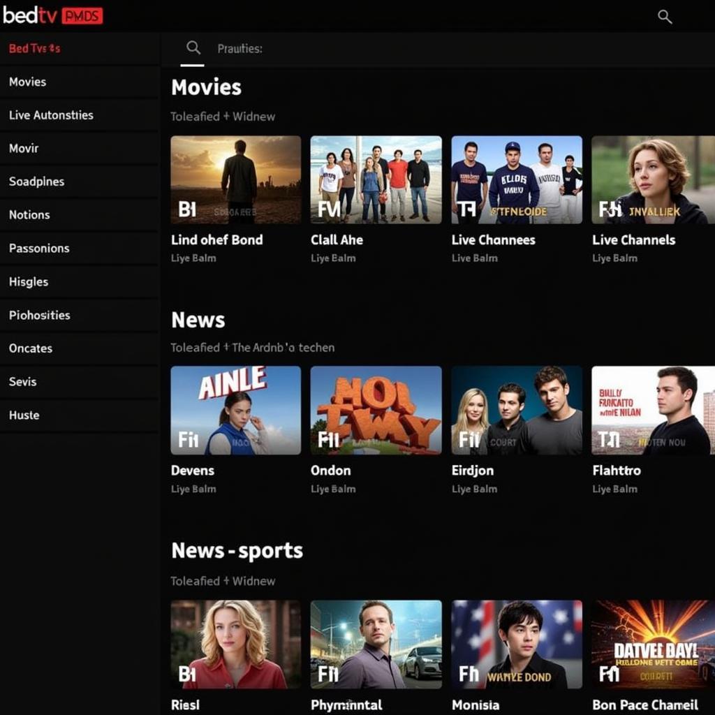 BedTV APK Content Categories