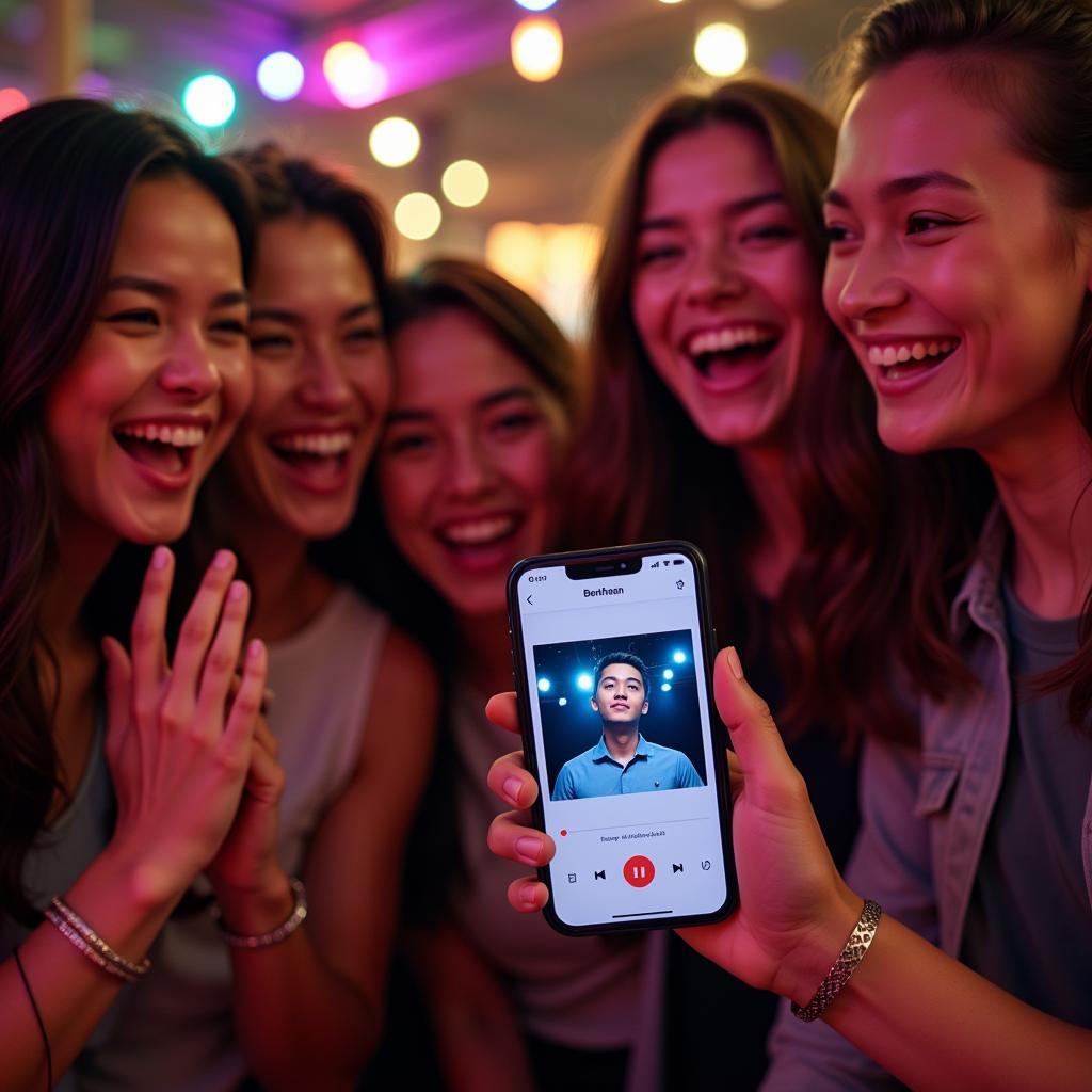 Group of friends enjoying BenThanh Karaoke app