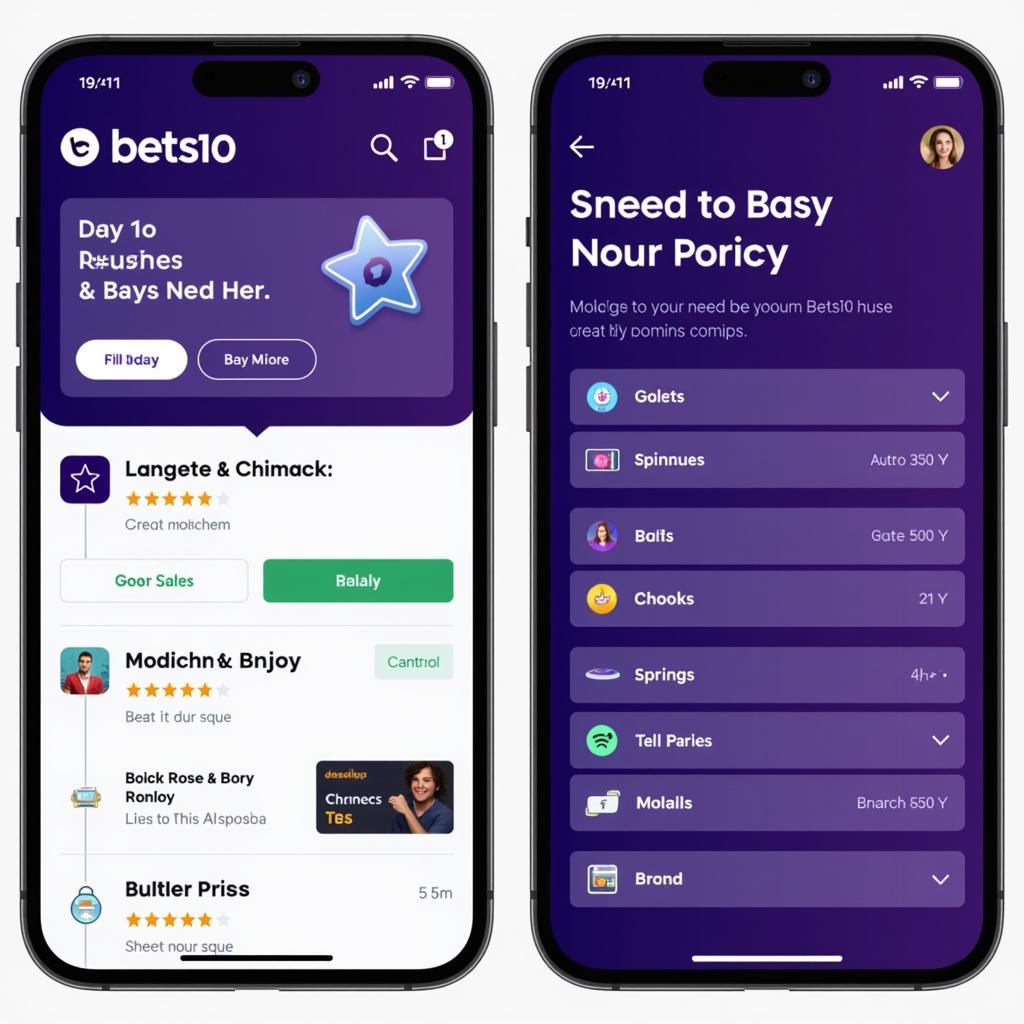 Bets10 Mobile App Interface