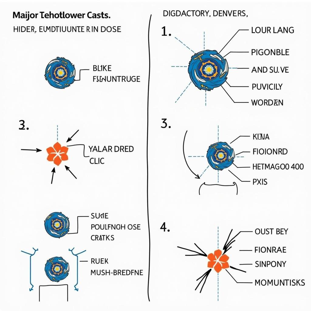 Diagram illustrating different beyblade launch techniques