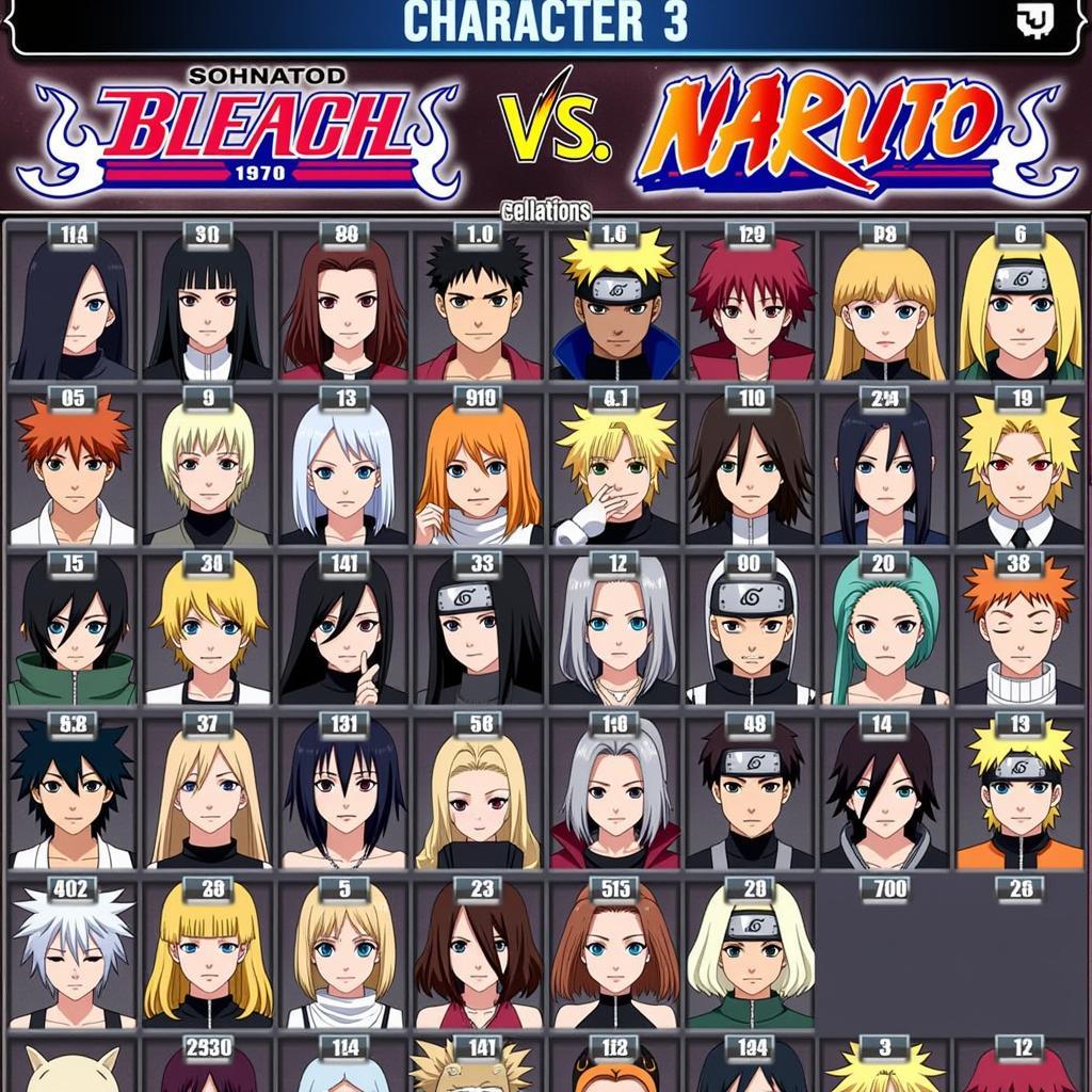 Bleach vs Naruto Character Selection Screen