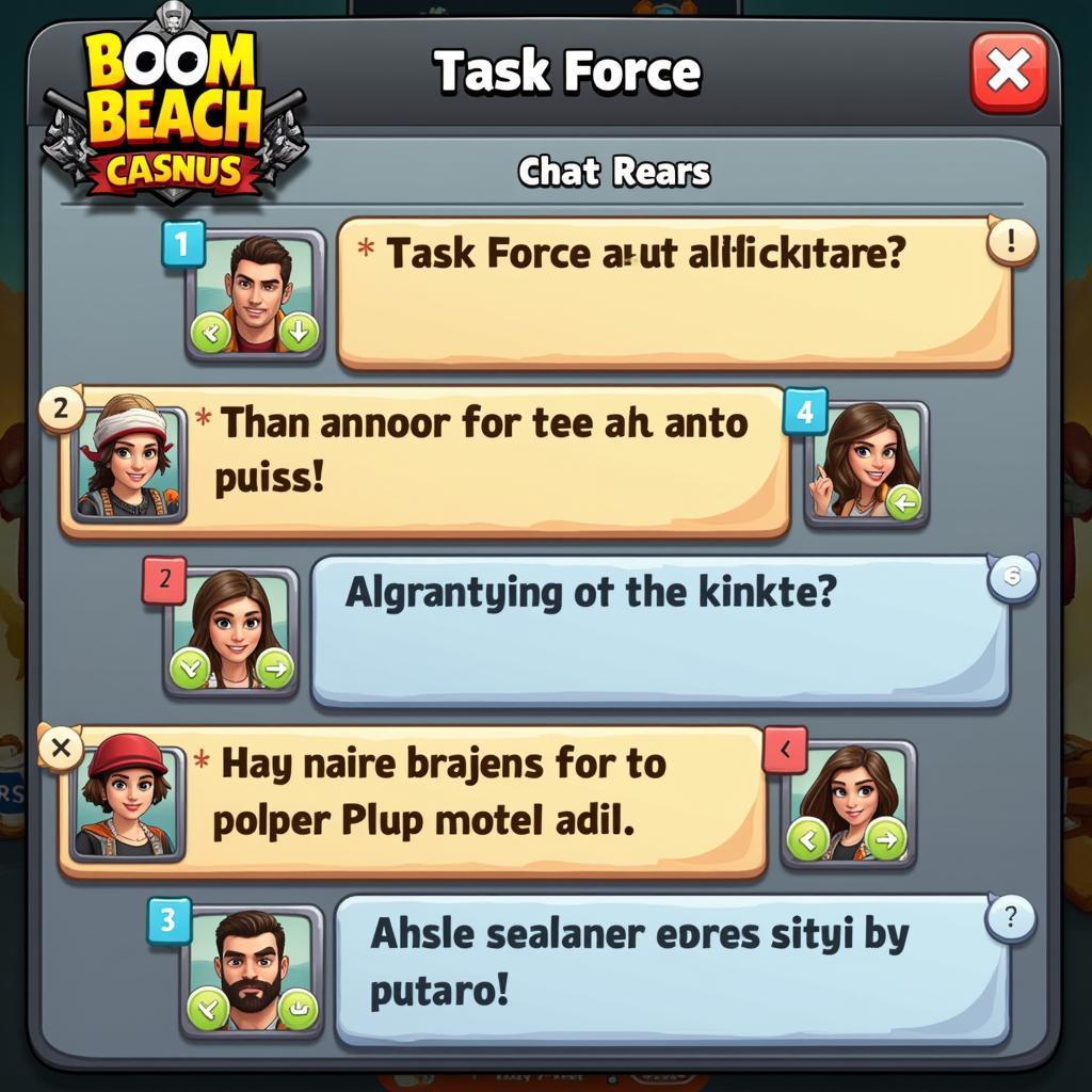 Active discussion within a Boom Beach Task Force chat