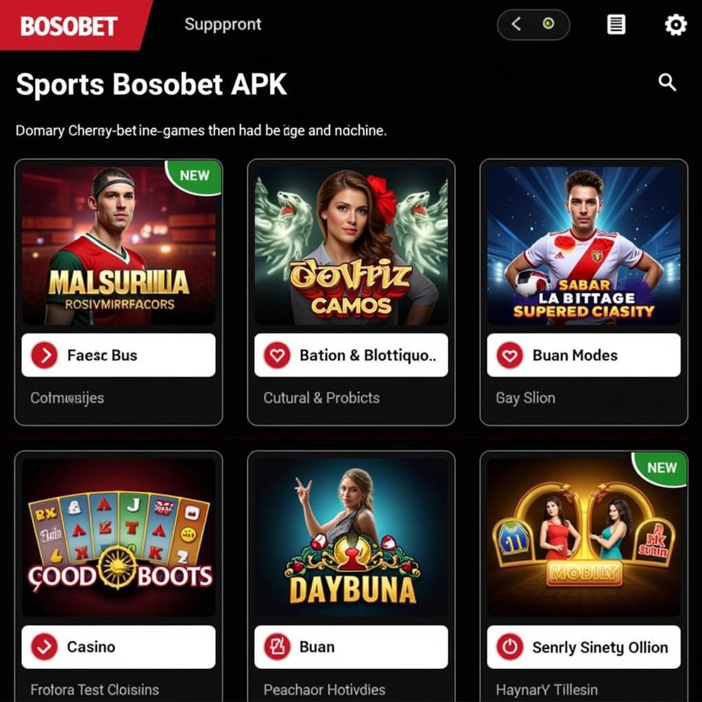 Overview of game categories on Bosbobet APK