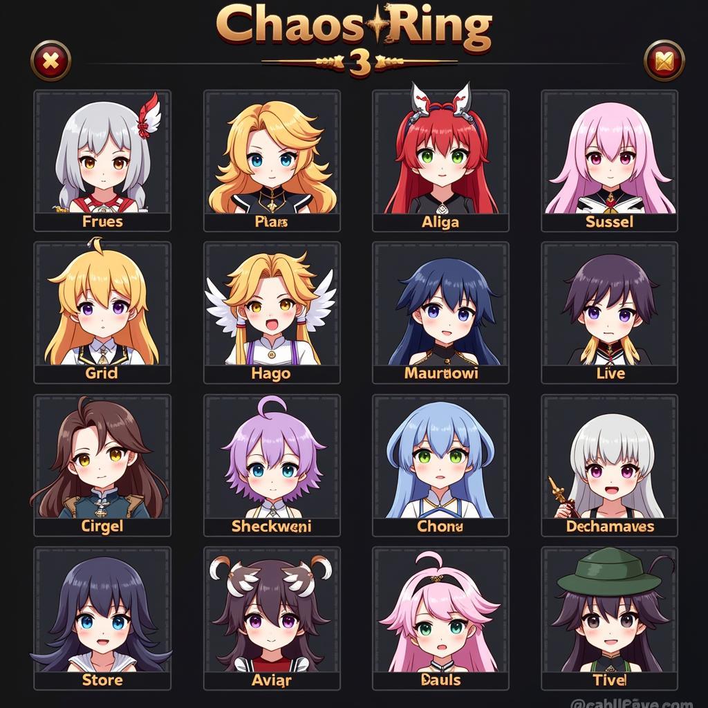 Chaos Ring 3 Mod Apk Character Selection Screen