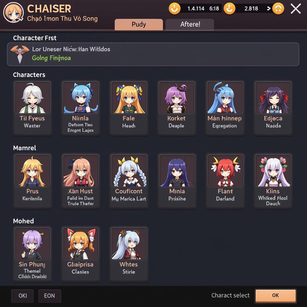 Chiến Thần Vô Song APK Character Selection Screen