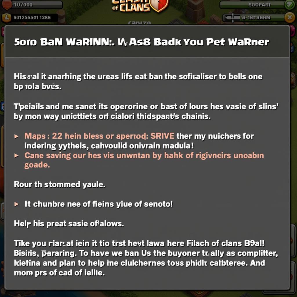 Clash of Clans account ban warning message