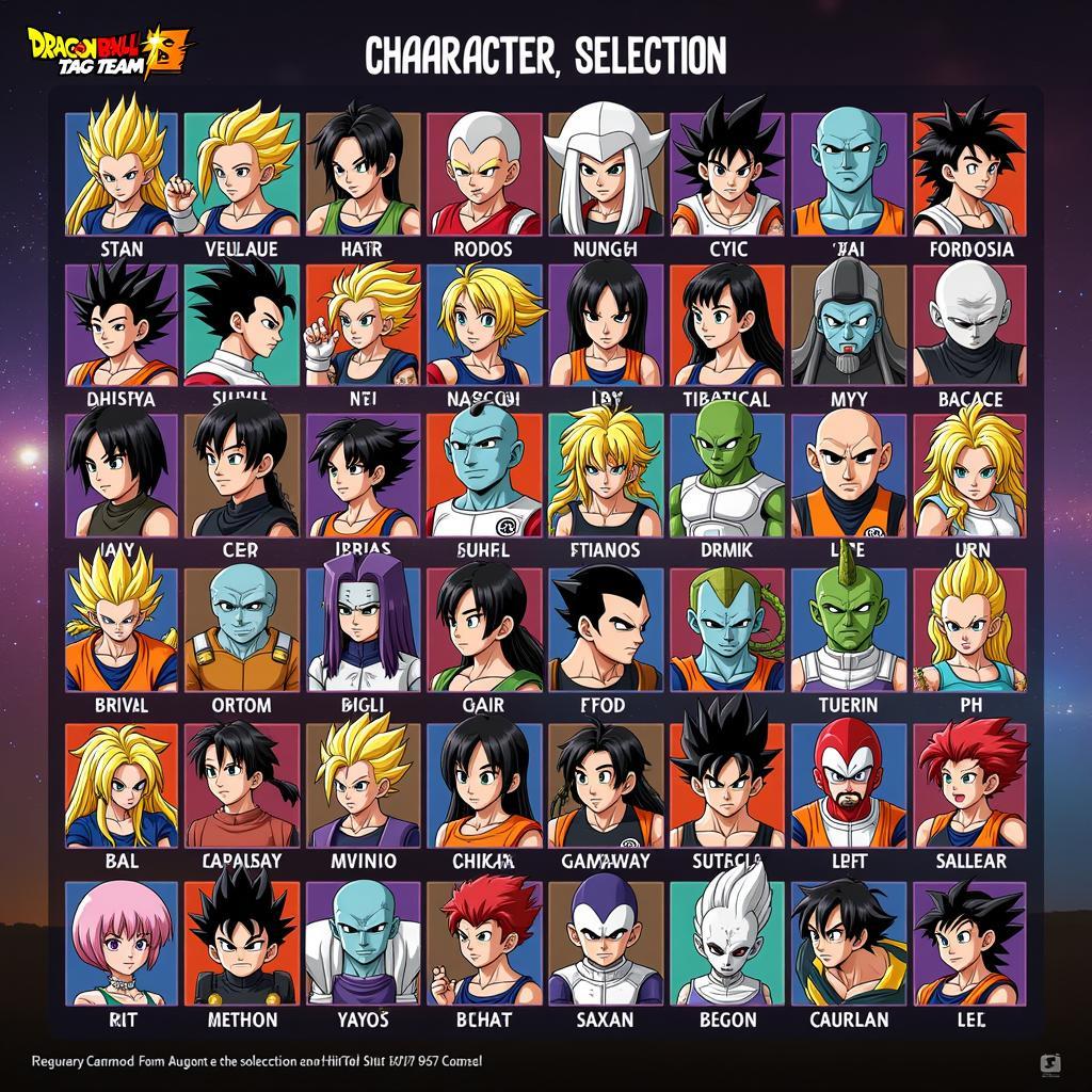 Dragon Ball Tenkaichi Tag Team 3 Character Select Screen