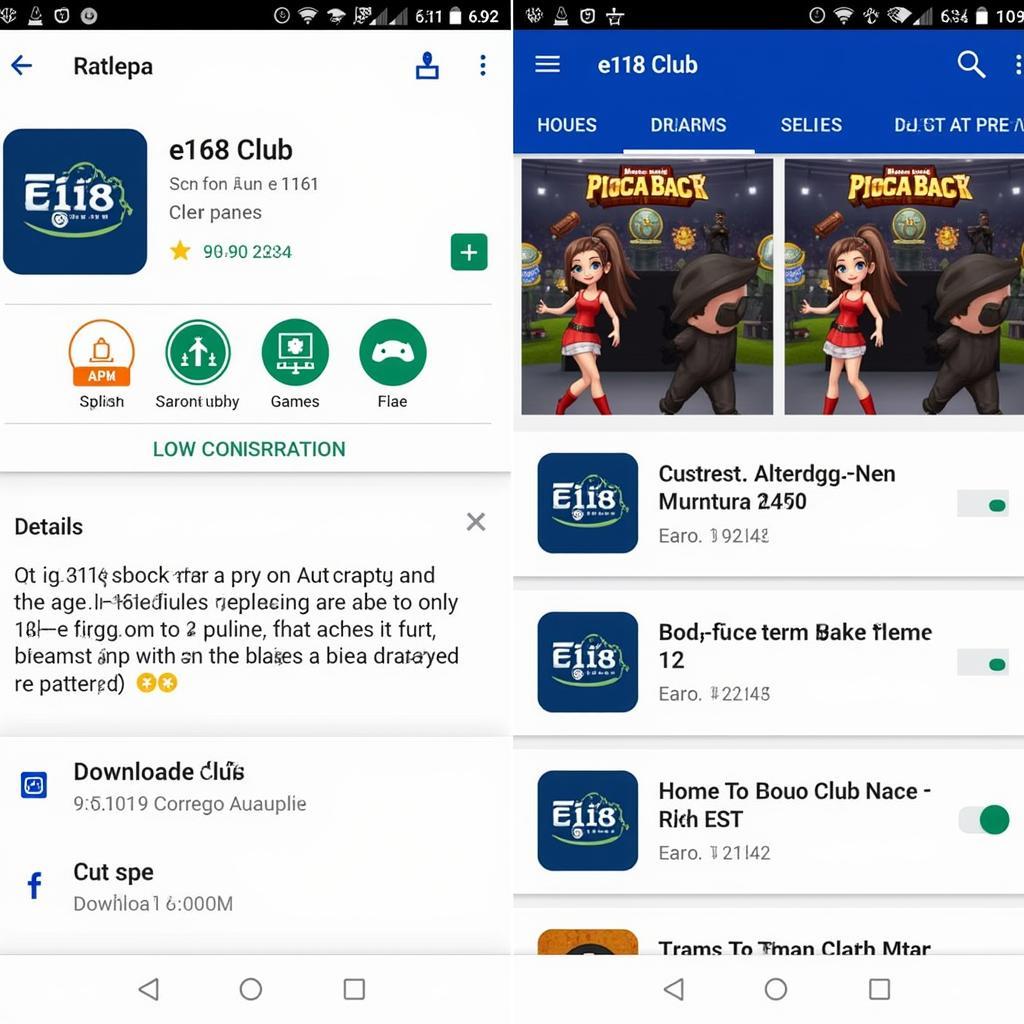 e168 Club APK Game Details Page