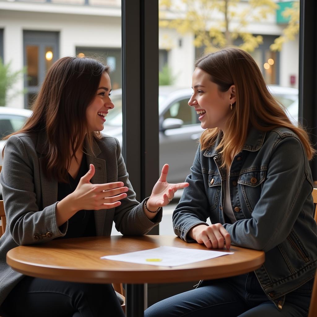 Two people practicing English conversation.