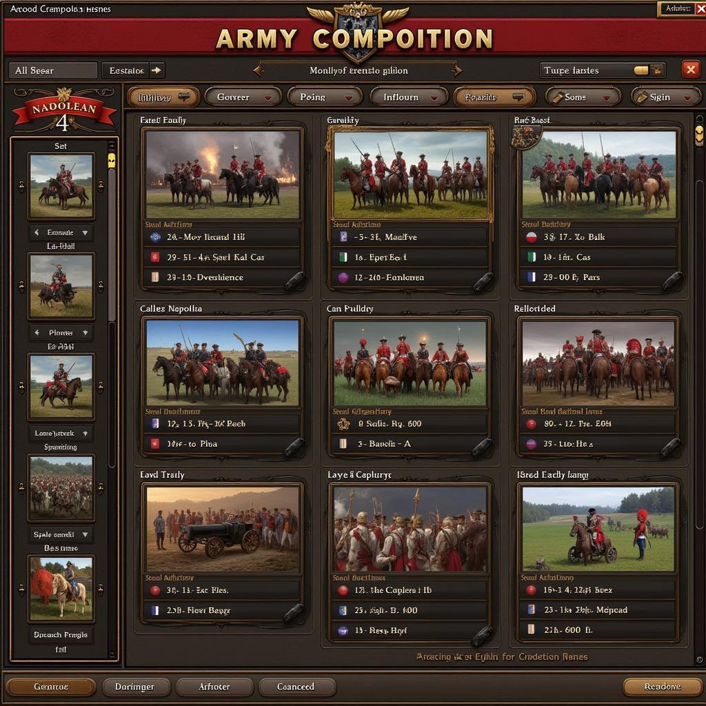 European War 4 Napoleon army composition screen