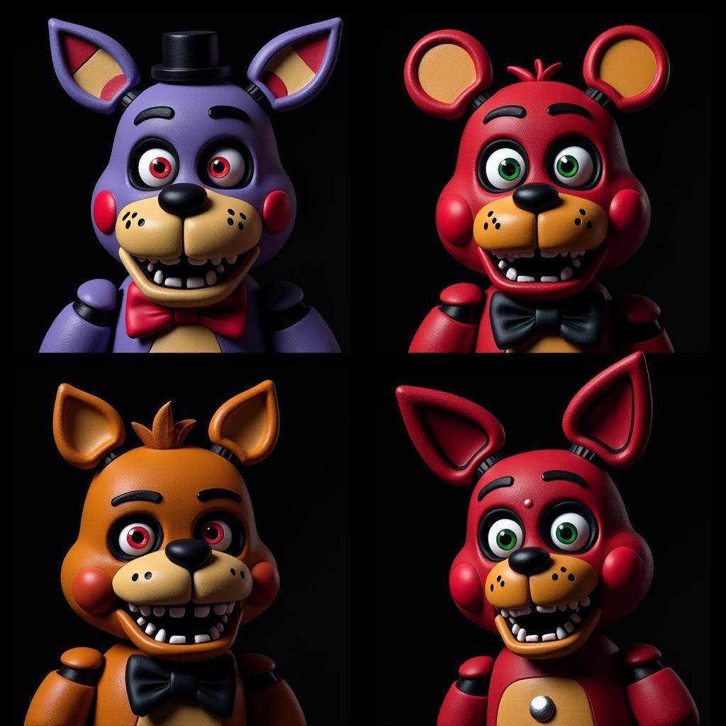 Five Nights at Freddy's 4 Animatronics: Nightmare Freddy, Bonnie, Chica, and Foxy