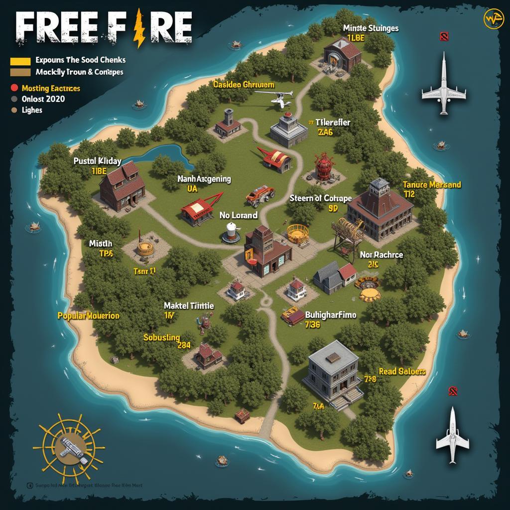 Strategic points on a Free Fire map