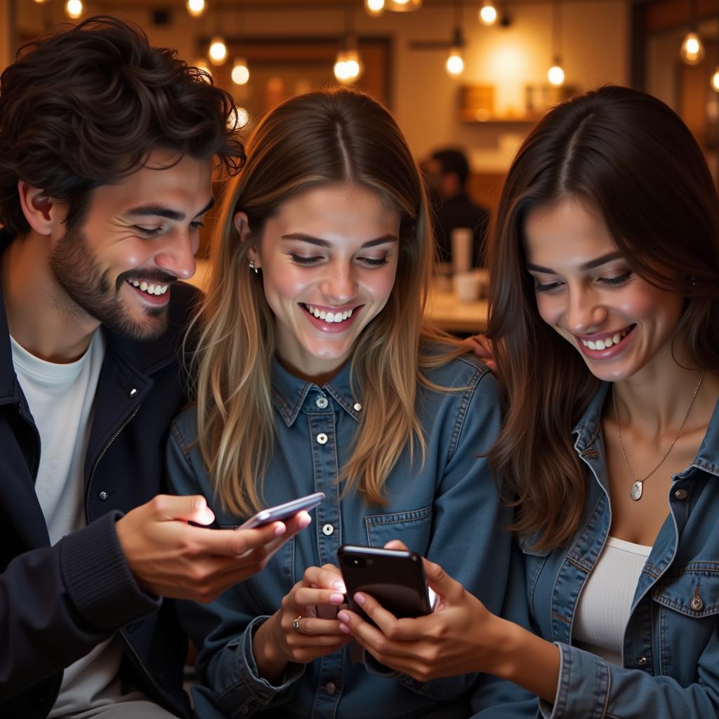 Group of friends using a wifi walkie talkie app for communication