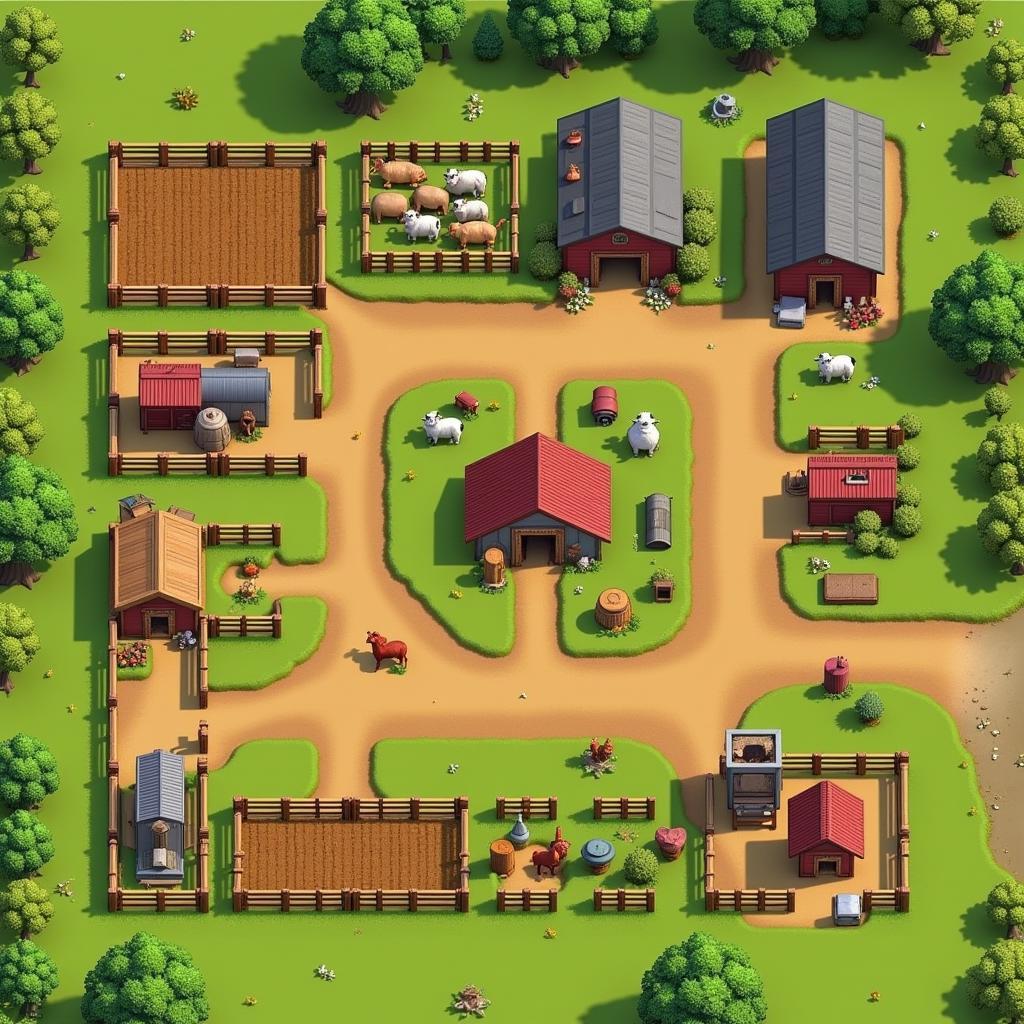 Screenshot of a well-organized Hay Day farm layout