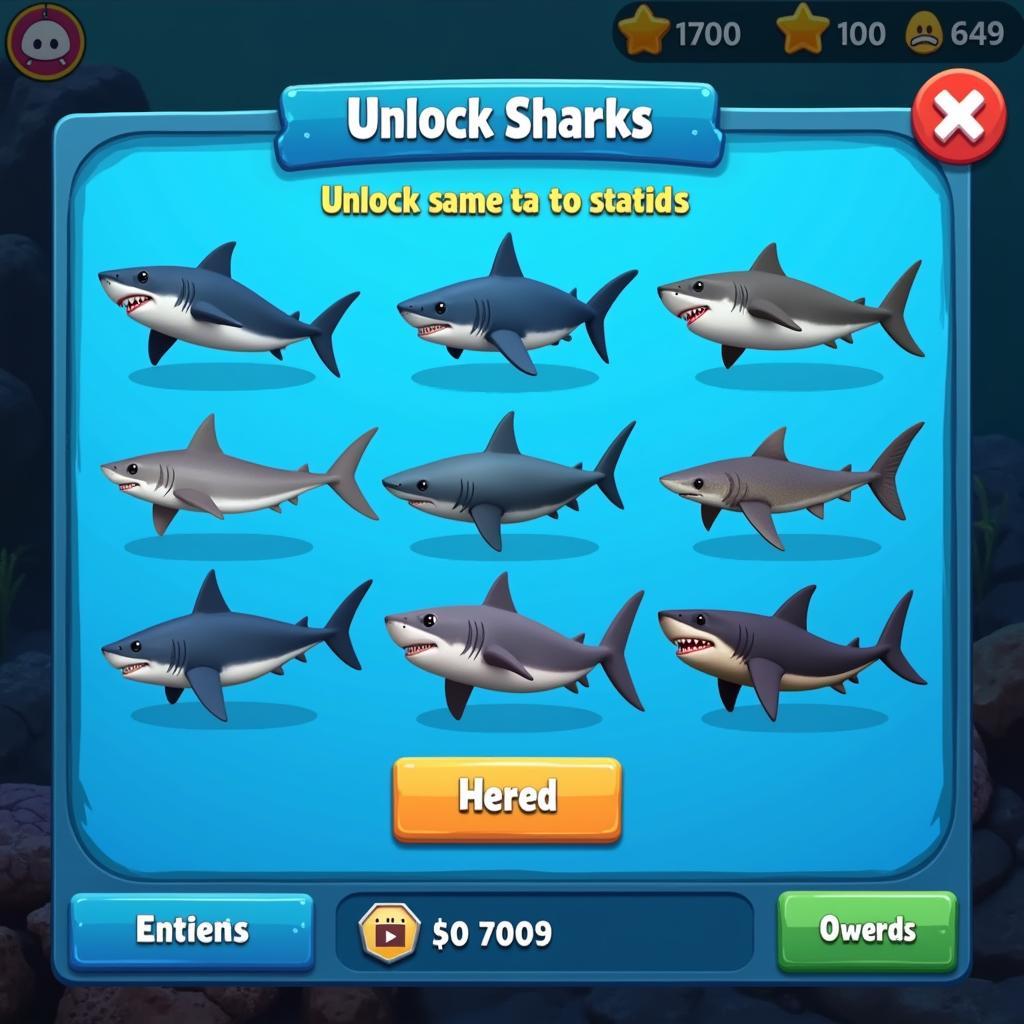 Hungry Shark World Shark Selection Screen