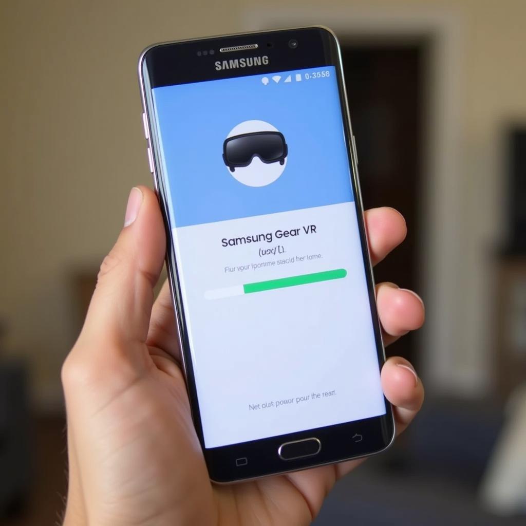 Installing the Samsung Gear VR app on a Samsung Galaxy smartphone.