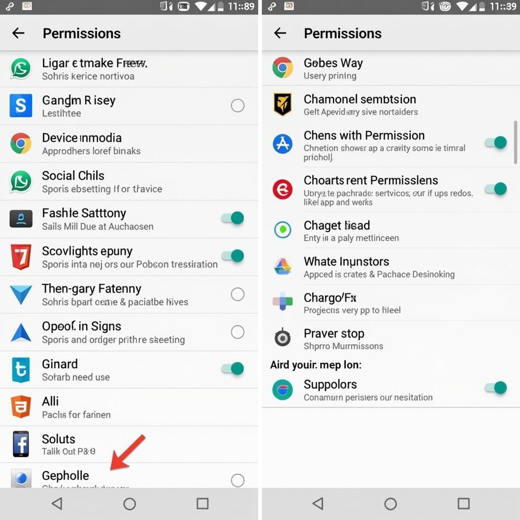 Android settings page showcasing app permissions