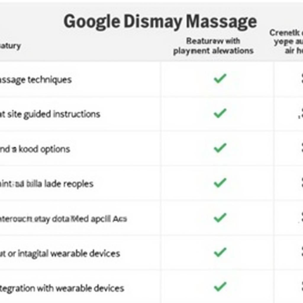 Massage App Features Comparison Chart