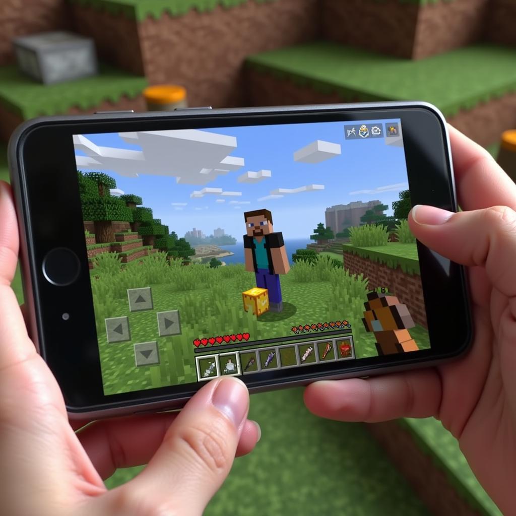 Enjoying Minecraft PE on a mobile device