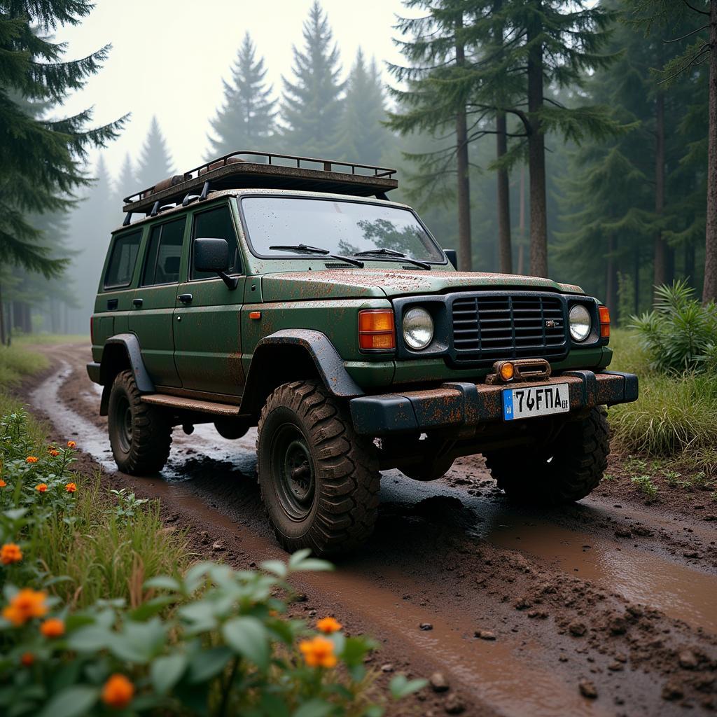 Off-Road Challenge on a Muddy Forest Trail