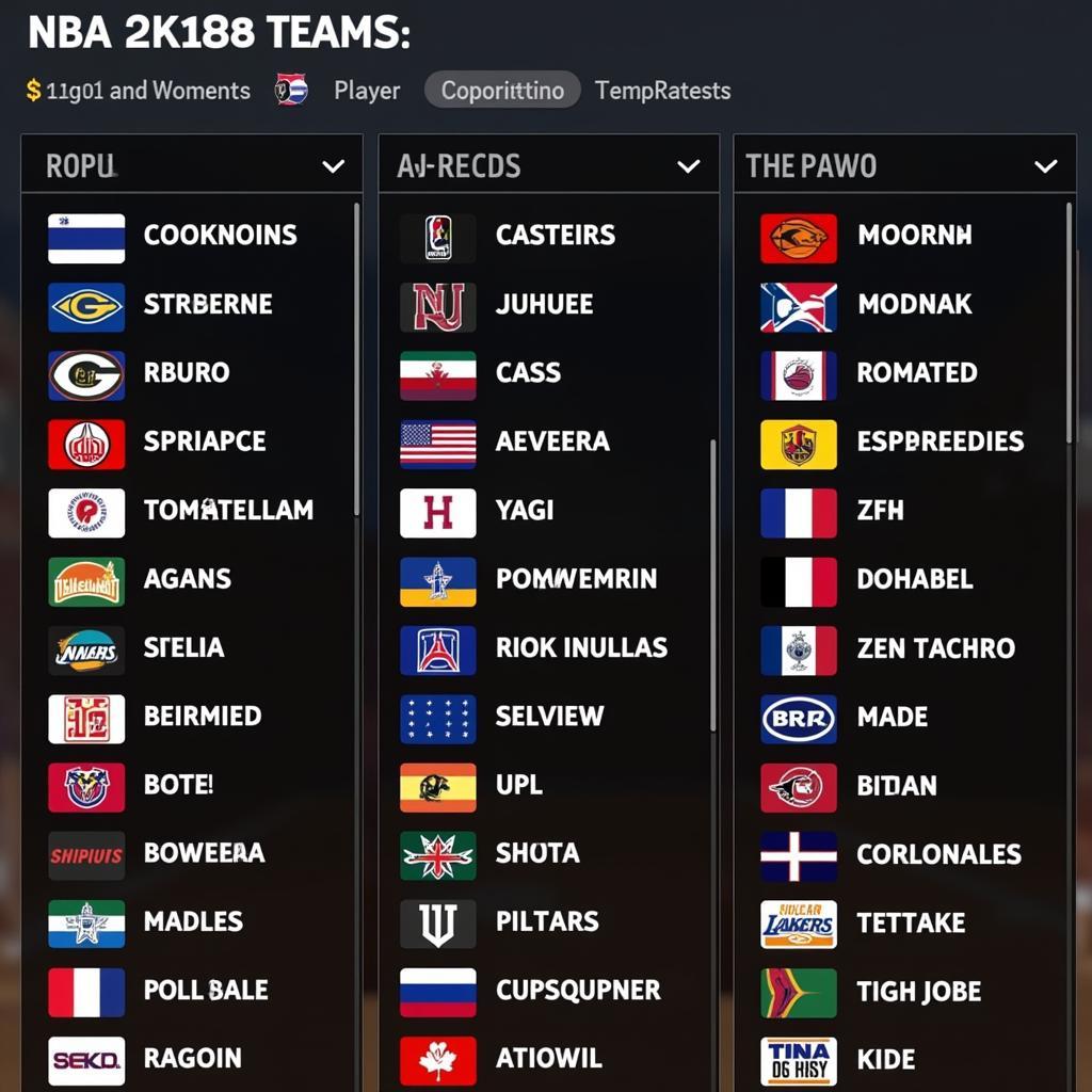 NBA 2k18 Team Selection