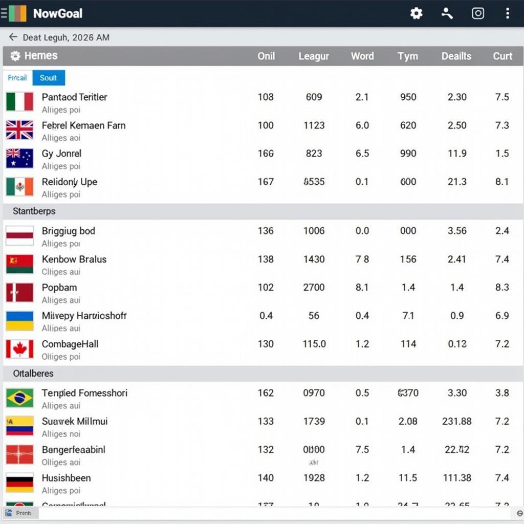 NowGoal APK League Tables