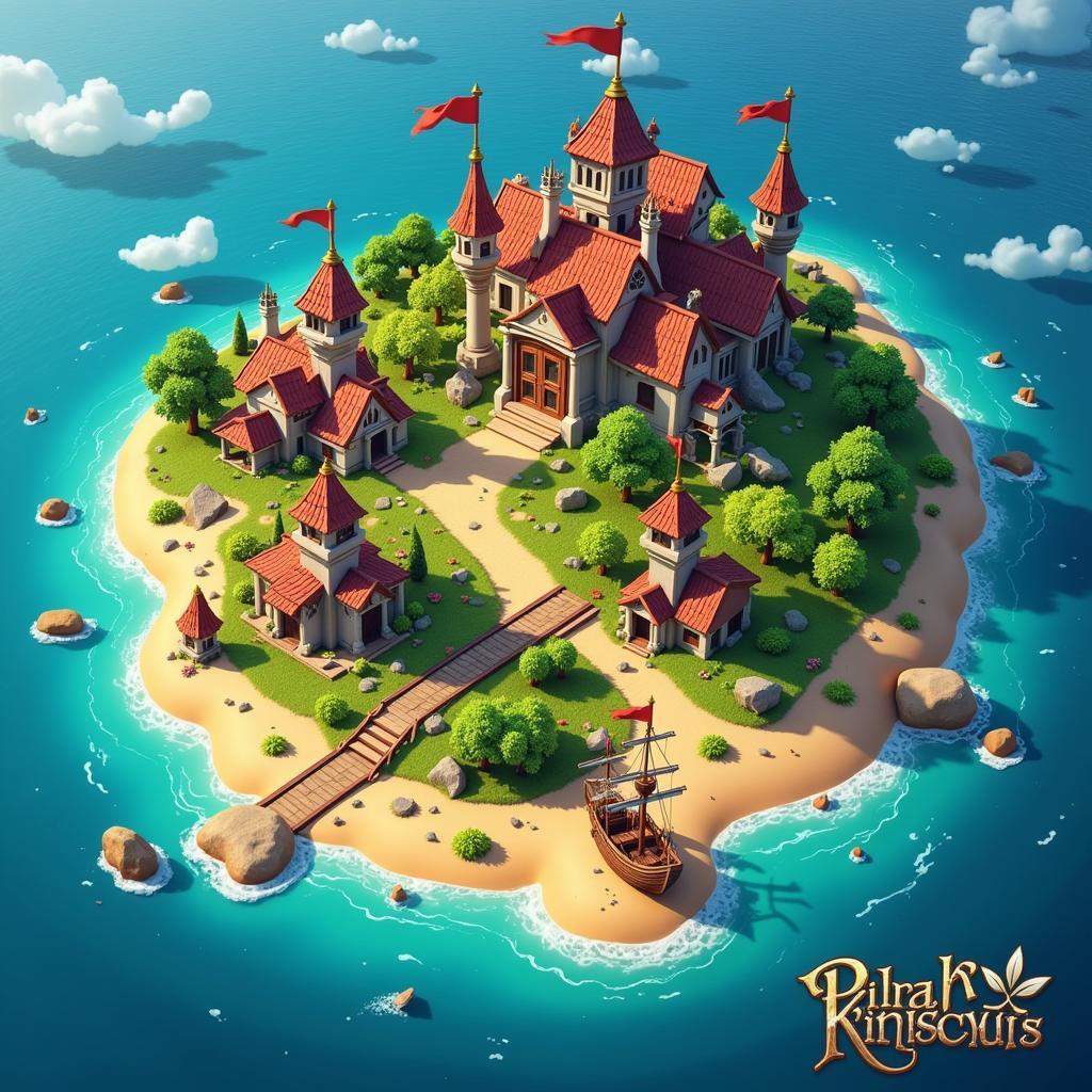 A Screenshot of a Fully Upgraded Island in Pirate Kings Mod Apk