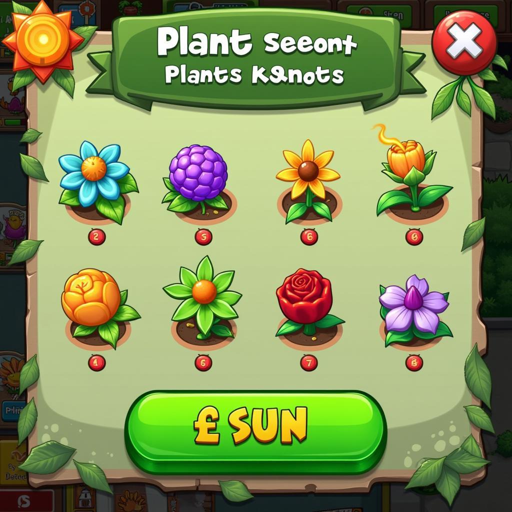 Plants vs. Zombies Plant Selection Screen