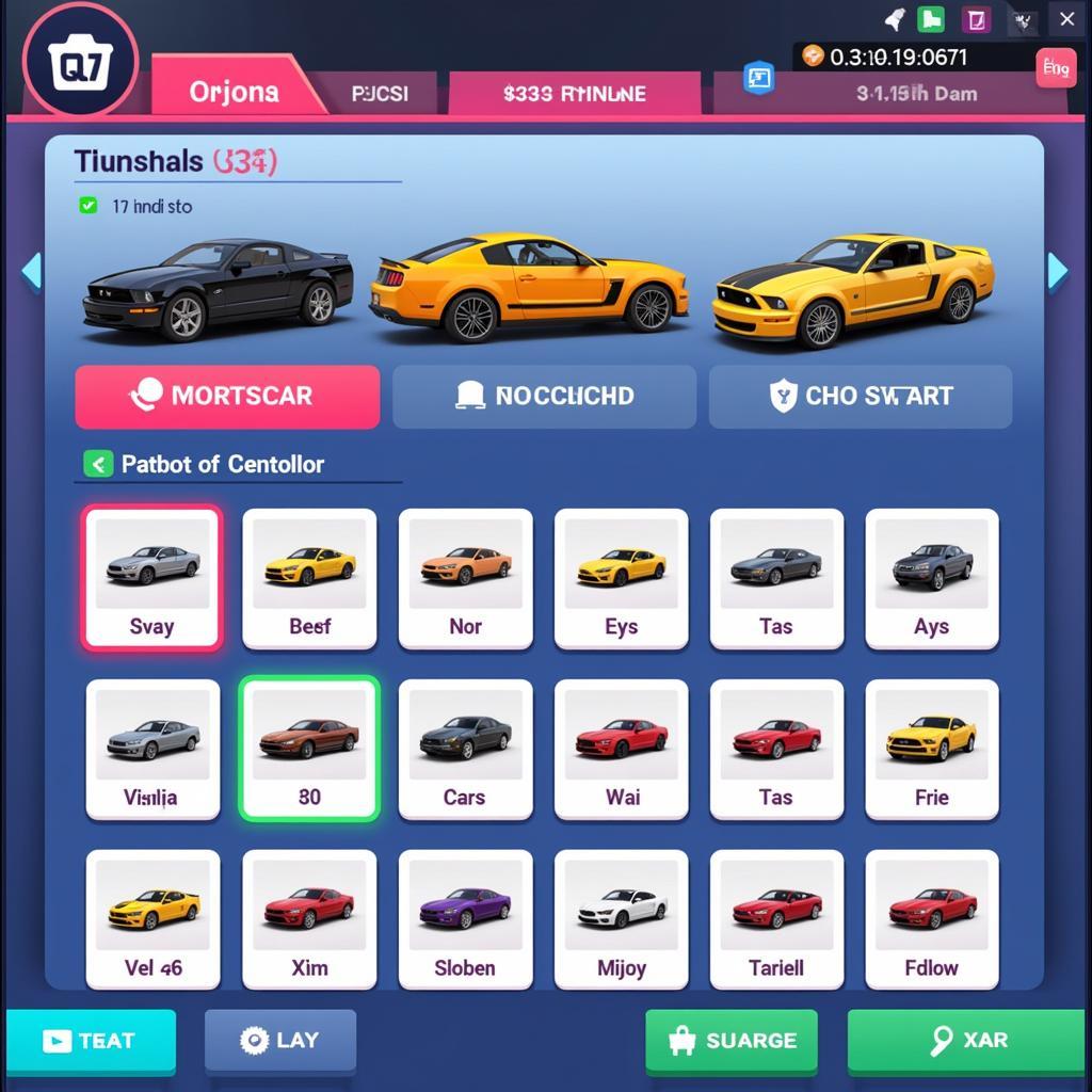 QQ Speed Mobile car selection screen