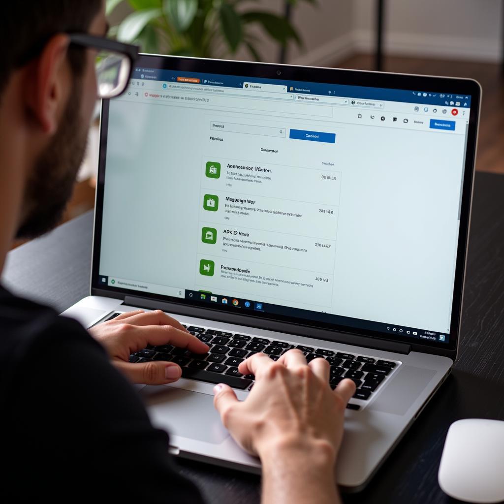 Person Searching for APK Files on Laptop