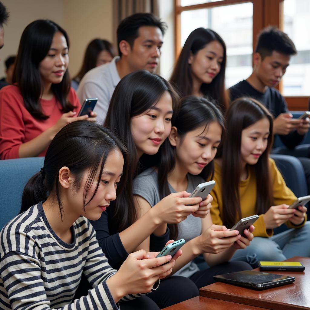 Vietnamese gamers enjoying mobile games