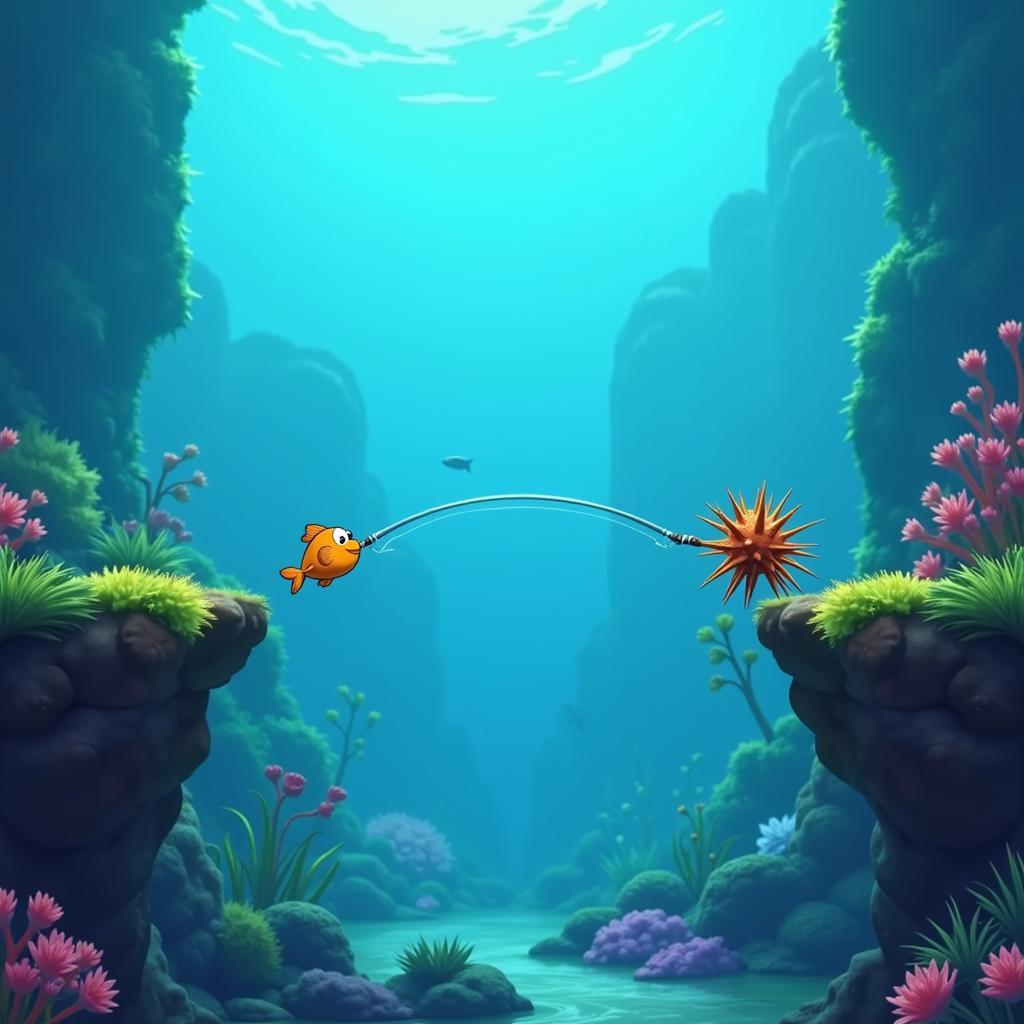 Skyfish gameplay featuring the fishing rod mechanic.