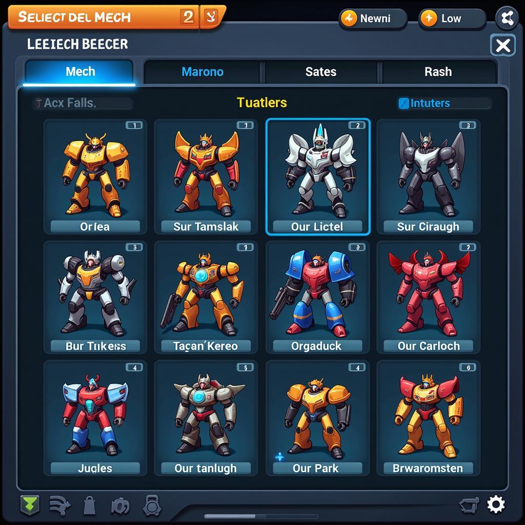 Super Mecha Champions Mech Selection Screen