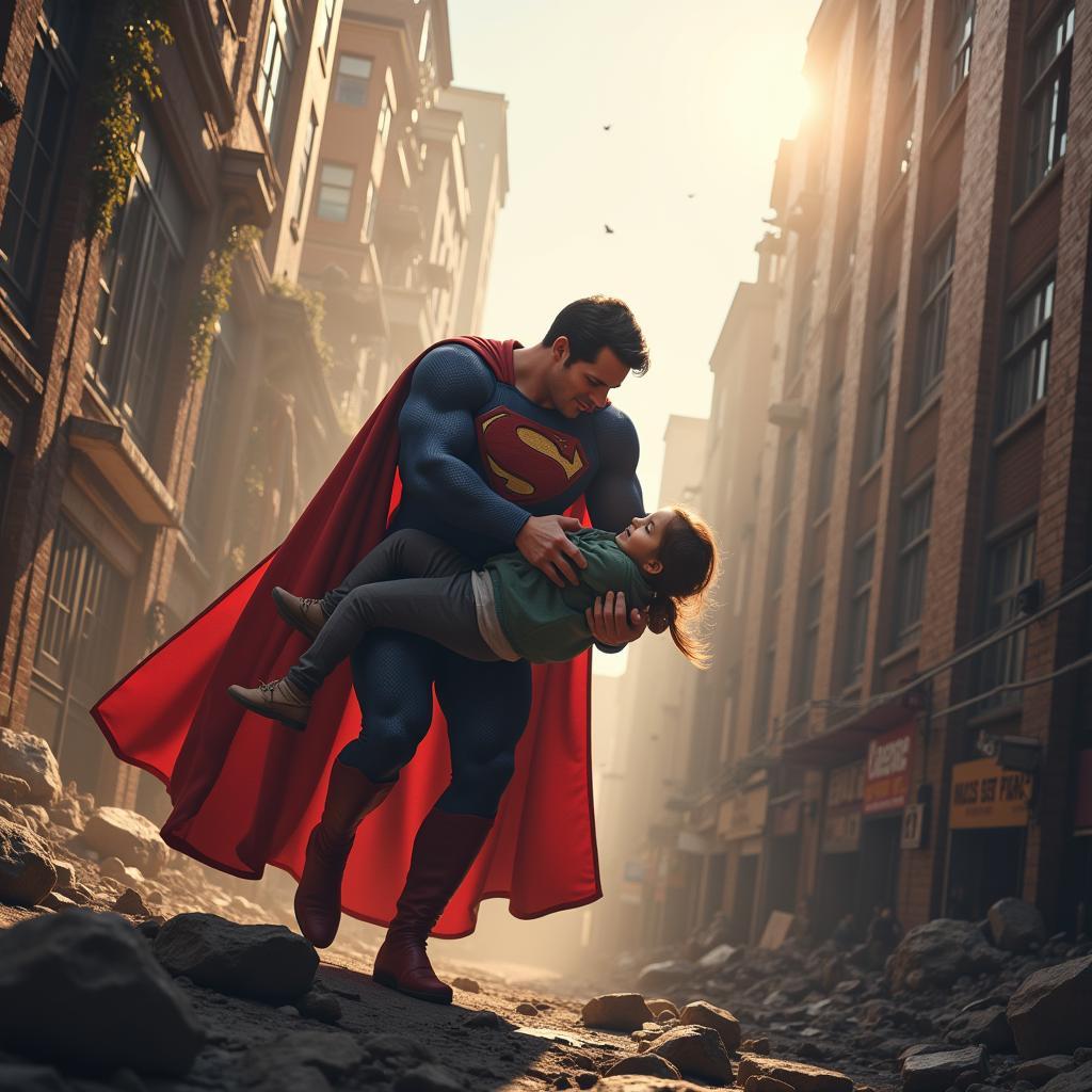 Superman saving civilians from danger