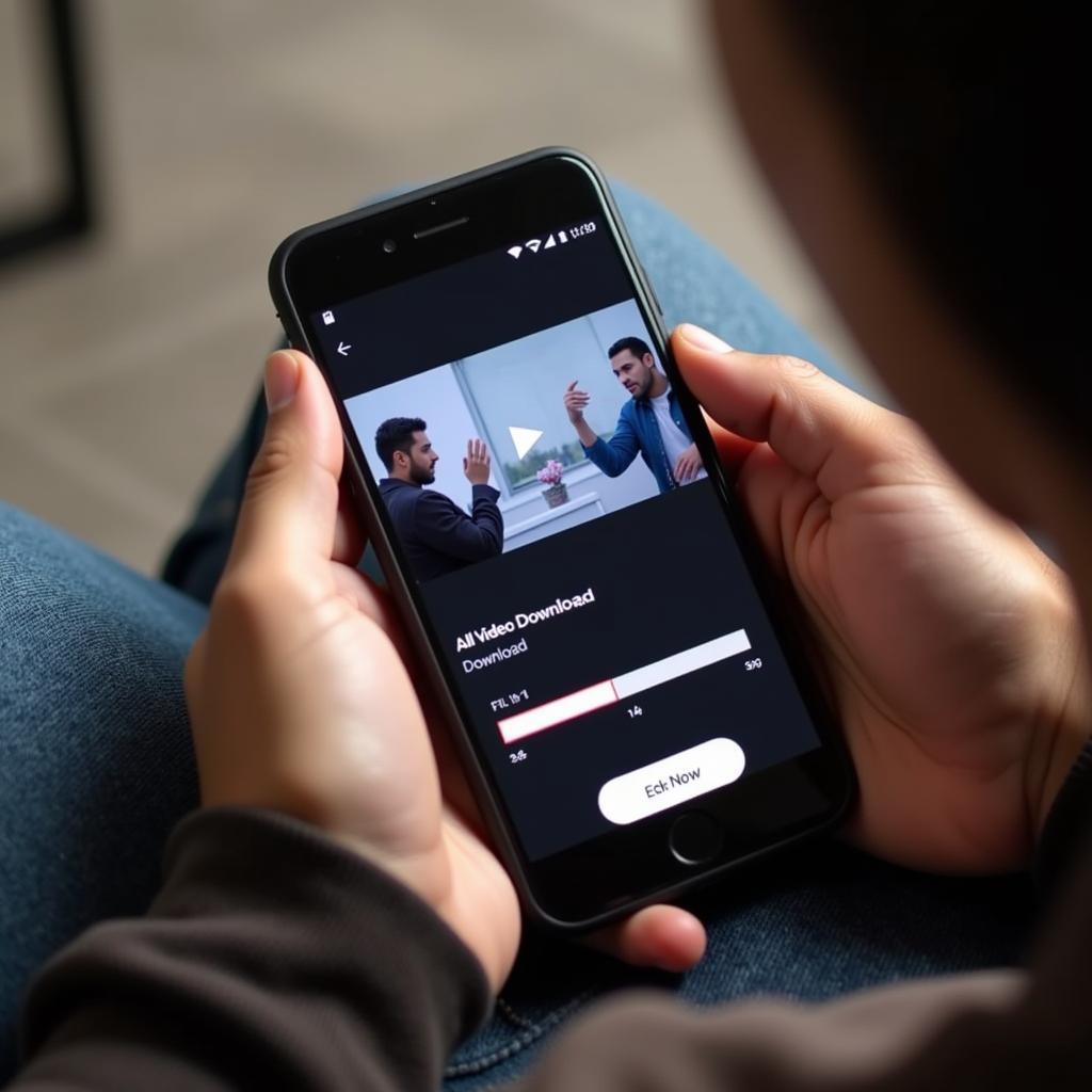 A person using a smartphone to download a video with an all-video downloader APK